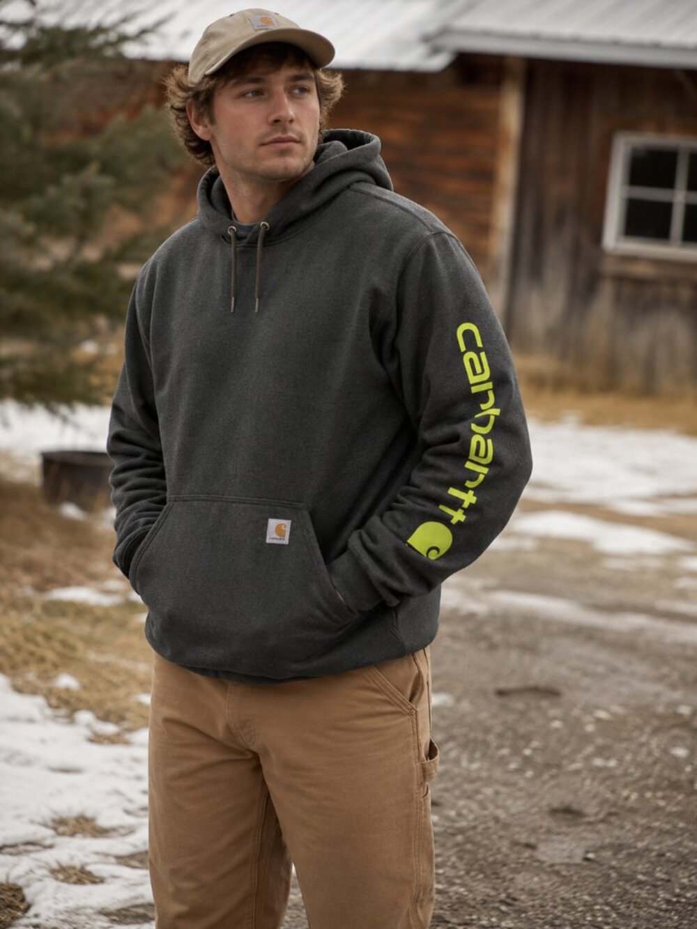 Carhartt Mens Loose Fit Midweight Sleeve Logo Hoodie Charcoal XL